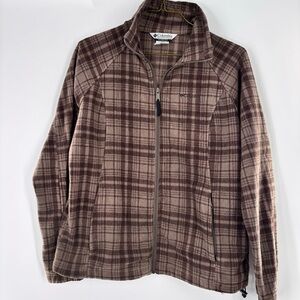 Columbia Women's Gray Brown Plaid Long Sleeve Zip Up Fleece Sweater XL